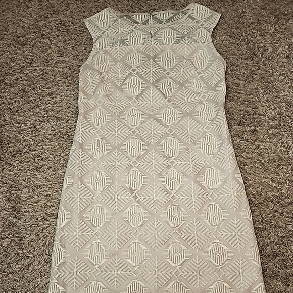 Adrianna Papell Lightweight Cream Embroidered Dress With Beige Lining Size 4 - Picture 3 of 10